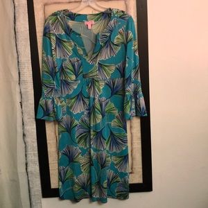 3/4 length belled sleeve mini dress